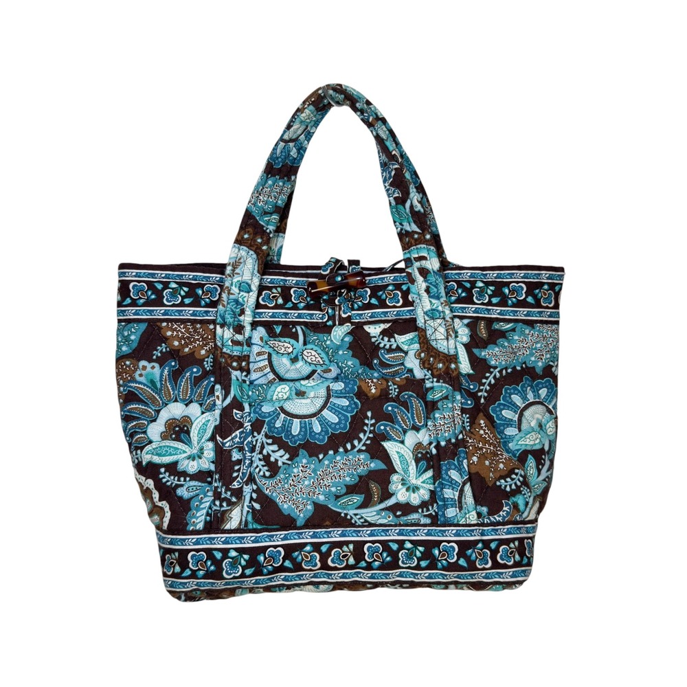 Vera Bradley Tote Bag Small Blue Brown Paisley Quilted Cotton Boho Vintage
